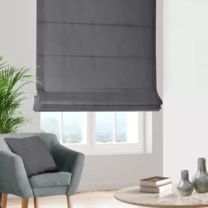 Roleta rzymska popielata z miękkiej półmatowej tkaniny welwetowej