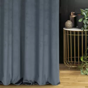 Zasłona szyta na taśmie 5 cm ciemnoniebieska z grubej, matowej tkaniny welwetowej o gramaturze 380g/m2