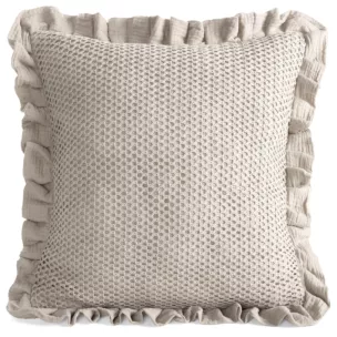 Poszewka na poduszkę 45x45 cm muślinowa z siateczką oraz ozdobną falbanką na brzegach beżowa MUŚLIN 2