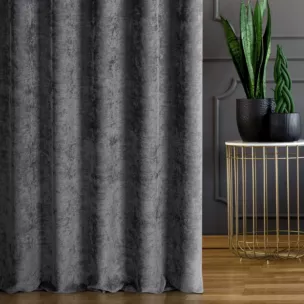 Zasłona szyta na taśmie 5 cm stalowa z miękkiej tkaniny szenilowej typu dimout o naturalnym splocie