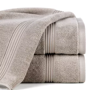 Ręcznik kąpielowy 50x90 cm bawełniany kolor beżowy 0 twist zdobiony paseczkami 550 g/m2 MOLLY