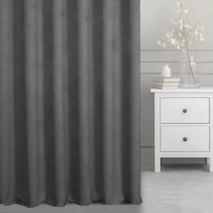 Zasłona szyta na taśmie 5 cm grafitowa z miękkiej tkaniny o welurowej strukturze i wyraźnym splocie