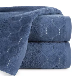 Ręcznik kąpielowy 50x90 cm bawełniany kolor granatowy z welwetową geometryczną bordiurą 500 g/m2 LUMIA