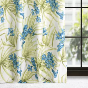 Zasłona biała w niebieskie kwiaty 140x250 cm przelotka - MARI