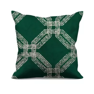 Poszewka szyta zielona z tkaniny welwetowej z geometrycznym błyszczącym nadrukiem