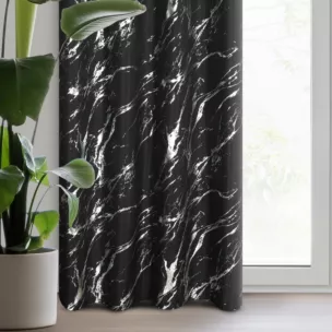 Zasłona czarno, srebrzysta zdobiona nadrukiem marmurku 140x250 cm przelotka LANI