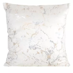 Poszewka na poduszkę 45x45 cm kremowa z szenilowej tkaniny z wytłaczanym wzorem roślinnym DORI