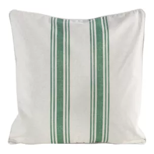 Poszewka na poduszkę 50x50 cm bawełniana z dodatkiem lnu zdobiona subtelnym nadrukiem pasów kremowo, zielona LEN