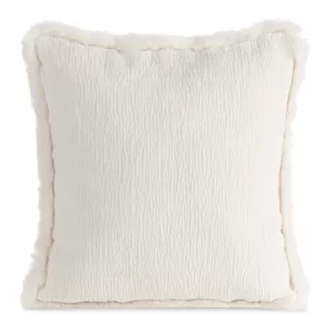 Poszewka na poduszkę 45x45 cm kremowa szenilowa zdobiona futerkiem na brzegach BLANCA 05
