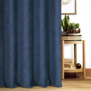 Zasłona szyta na taśmie 5 cm granatowa z miękkiej w dotyku tkaniny szenilowej