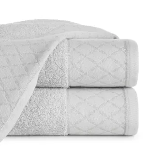 Ręcznik kąpielowy 50x90 cm bawełniany kolor srebrny zdobiony wzorem geometrycznym 500 g/m2 LAYLA