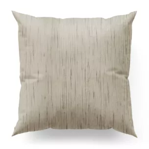 Poszewka szyta jasnobeżowa z tkaniny welwetowej w pionowe prążki, wykończona obciążnikiem