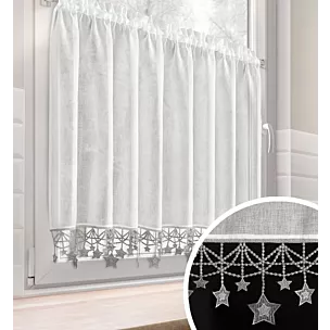 Zazdrostka biało, srebrna z etaminy zdobiona świątecznymi gwiazdkami 150x90 cm tunel - XMAS