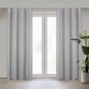Zasłona srebrna z dodatkiem lnu i efektem deszczyku 140x270 cm przelotka - JUDYTA