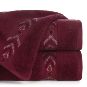 Ręcznik kąpielowy 70x140 cm bawełniany kolor bordowo, złoty zdobiony metaliczna nicią 500 g/m2 KALISTO