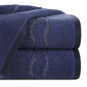 Ręcznik do rąk 30x50 cm bawełniany kolor granatowy zdobiony bordiurą z błyszczącym wzorem 500 g/m2 KARIN