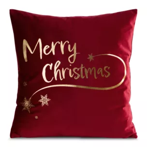Poszewka na poduszkę 45x45 cm welwetowa czerwona zdobiona złotym nadrukiem JOY