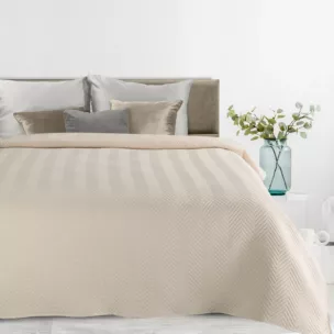 Narzuta z tkaniny o strukturze lnu kremowa 200x220 cm pikowana w wzór jodełki LEN 3 Eurofirany Premium