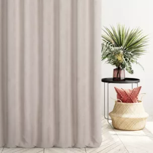 Zasłona szyta na taśmie 5 cm ciemnobeżowa z miękkiej matowej tkaniny szenilowej o naturalnym splocie