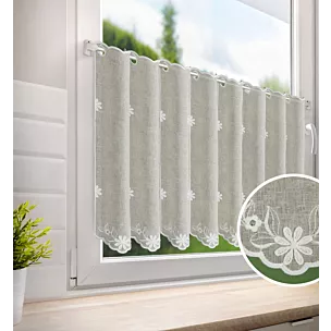 Tkanina firanowa zazdrostka z etaminy zdobiona haftem kwiatuszków