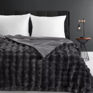 Koc 220x200 cm stalowy z miękkiej tkaniny futerkowej z efektem 3D LILY