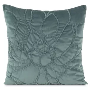 Poszewka na poduszkę 45x45 cm welwetowa, zielona zdobiona naszywanym wzorem SANDI