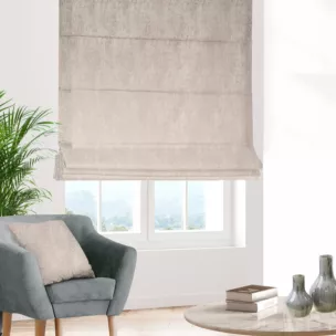 Roleta rzymska MALLORCA kremowo złocista z miękkiej tkaniny szenilowej przetykanej błyszczącą nicią Italissima Eva Minge