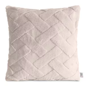 Poszewka na poduszkę 45x45 cm beżowa z miękkiego pluszu zdobiona wypukłym wzorem CARO DESIGN 91