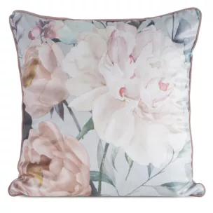 Poszewka na poduszkę 45x45 srebrna, różowa welwetowa z subtelnym motywem kwiatów  ROSITA 2