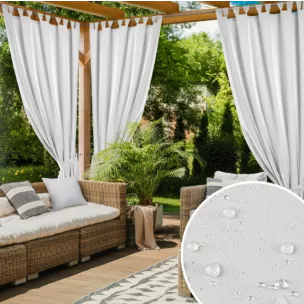 Zasłona biała z wodoodpornej tkaniny idealna do ogrodu i na taras 155x260 cm szelki/rzep - GARDEN