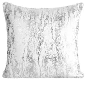 Poszewka na poduszkę 45x45 cm biało, srebrna z przecieranym błyszczącym nadrukiem ELISE