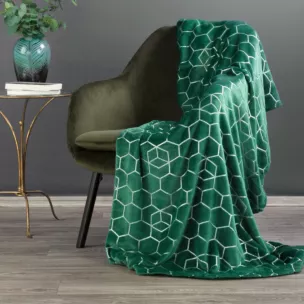 Koc 150x200 cm ciemnozielony z geometrycznym nadrukiem MALIBU