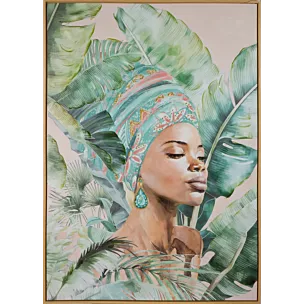 Obraz ETNO 4 ręcznie malowany na płótnie egzotyczny portret kobiety, w brązowej ramie