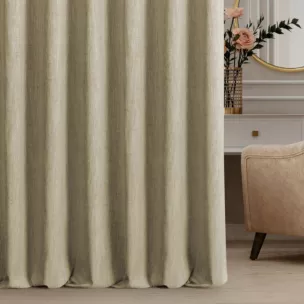 Zasłona szyta na flexach jasnobrązowa z tkaniny o naturalnym splocie z efektem melanżu