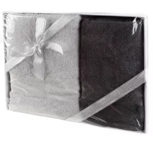 Zestaw ręczników bawełnianych na prezent 2 szt kolor srebrny, stalowy 450 g/m2 GLOW