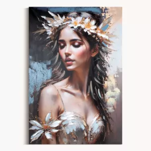 Obraz postaci beżowo, granatowy ręcznie malowany na płótnie 80x120 cm