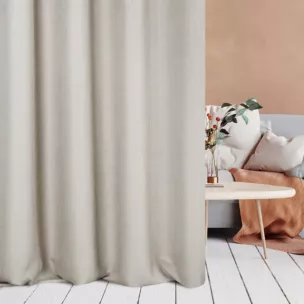 Zasłona szyta na taśmie 5 cm STYLE szarobeżowa o naturalnym charakterze, z widocznym, ozdobnym splotem