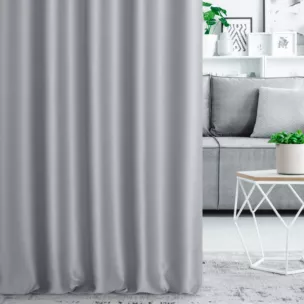 Zasłona szyta na taśmie 5 cm jasnoszara z gładkiej tkaniny typu dimout