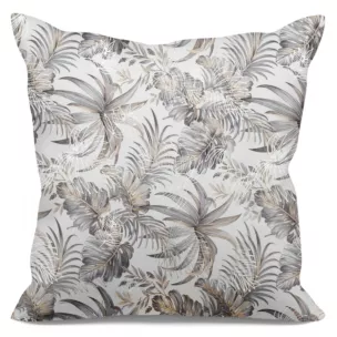 Poszewka na poduszkę 40x40 cm welwetowa biało, beżowa z modnym, błyszczącym wzorem liści RODOS