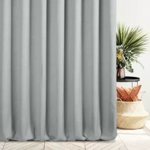 Zasłona szyta na flexach popielata z tkaniny o naturalnym splocie z efektem melanżu
