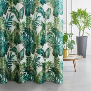 Zasłona welwetowa biało, zielona ze wzorem egzotycznych liści 140x250 cm przelotka - DAVOS