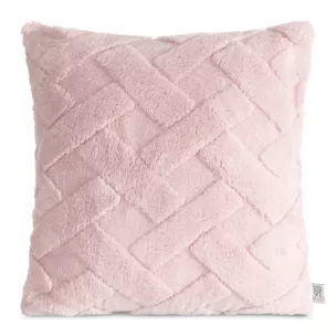 Poszewka na poduszkę 45x45 cm pudrowo różowa z miękkiego pluszu zdobiona wypukłym wzorem CARO DESIGN 91