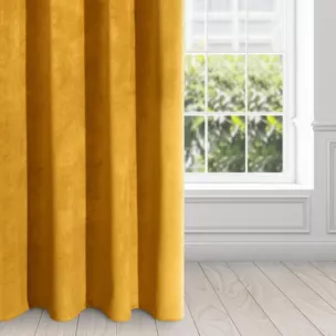 Zasłona musztardowa z ekskluzywnego aksamitnego welwetu 290 g/m2 140x250 cm 10 szt. przelotek - VILLA