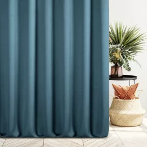 Zasłona szyta na flexach ciemnoniebieska z tkaniny o naturalnym splocie z efektem melanżu