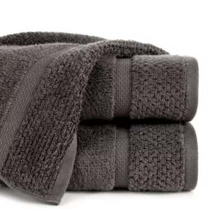 Ręcznik kąpielowy 50x90 cm bawełniany kolor brązowy podkreślony ryżową bordiurą 530 g/m2 VILIA