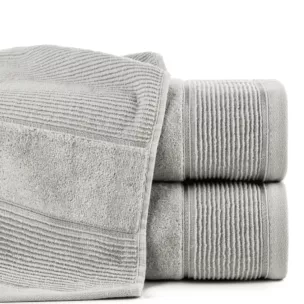 Ręcznik kąpielowy 50x90 cm bawełniany kolor srebrny z welurową bordiurą 500 g/m2 EMMA