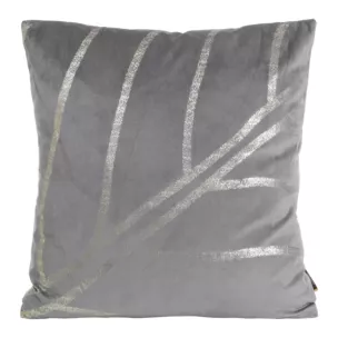 Poszewka na poduszkę 45x45 cm welwetowa szara z błyszczącym nadrukiem liści BLINK 38