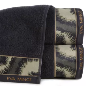 Ręcznik kąpielowy 70x140 cm bawełniany kolor czarny,beżowy z designerską bordiurą 500 g/m2 EVA 24 Eva Minge