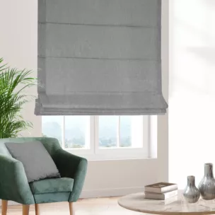 Roleta rzymska srebrna z miękkiej tkaniny szenilowej typu dimout o naturalnym splocie