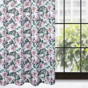 Zasłona biało, fioletowa z motywem kwiatowym, zaciemniająca 140x250 cm przelotka - SIMONA